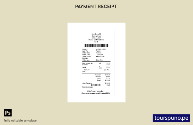 lista para imprimir la plantilla de recibo de pago de la Nueva Tienda